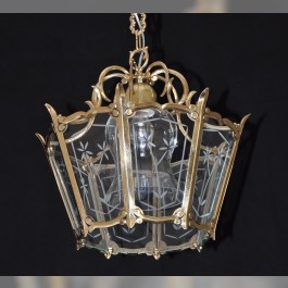 Decorative brass lantern with flat crystal trimmings without the ceiling rose