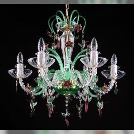 Green 6-arm crystal chandelier with birds