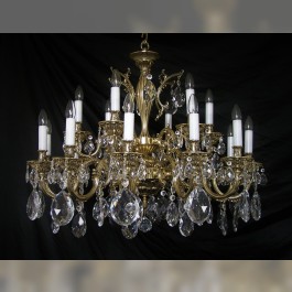 18 Arms Cast brass chandelier with crystal almonds