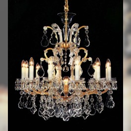 12 flames Gold Maria Theresa crystal chandelier with crystal pendeloques