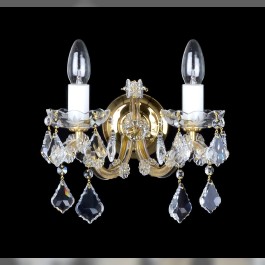 Glod 2-armed Theresian wall light on a wall with French crystal pendeloques