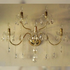 5 Arms tubular brass crystal wall light with cut crystal almonds