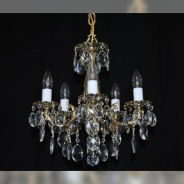 5 Arms cast brass chandelier with milky glass tubes