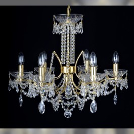 6 Arms brass crystal chandelier with cut crystal almonds & Strass chains