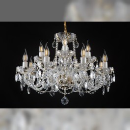 Taller 12-arm chandelier -PK500 lace-cut crystal with high enamel on gold background