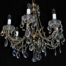 6 Arms Crystal cast brass chandelier - Gold brass & PK500