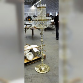 Very tall crystal floor lamp in the style of Maria Theresa. Photo from the workshop for the customer