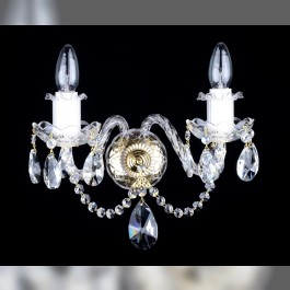 2 Arms crystal wall light with cut almonds and twisted arms