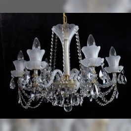 Bohemian small crystal chandelier of white sand blasted glass