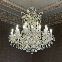 Maria Theresa chandelier 24+1 bulbs with crystal almonds, shiny golden brass