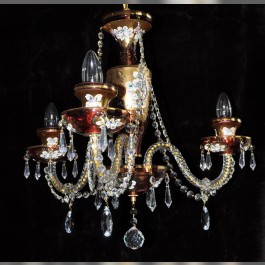 Ruby red crystal chandelier with 3 glass arms