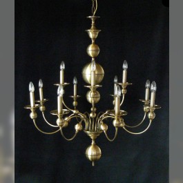 12 Arms stained Dutch chandelier made of manually pressed brass parts ANTIK