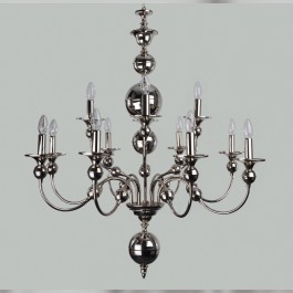 12 Arms silver Dutch chandelier made of manually pressed brass parts