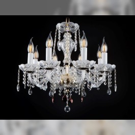 8-arm modern crystal chandelier with black or copper cut almonds.