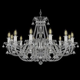 Very wide and at the same time very low crystal chandelier with cut pyramids