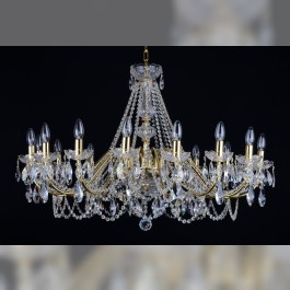 Large  16 Arms gold brass crystal chandelier with cut crystal almonds