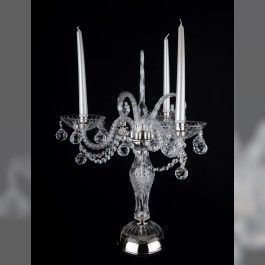 3 Arms silver candlestick with cut crystal balls