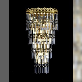 Large Gold 3-bulb wall sconce with crystal prisms
