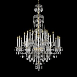 Large tall crystal chandelier with long candles in old French style