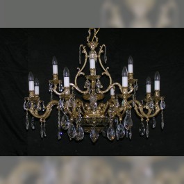 Large crystal chandelier made of cast brass