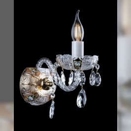 Bohemian wall sconce made of cut crystal glass decorated with hand cut, gilding and high enamel painting.