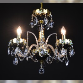 Lit small black crystal chandelier with flowers