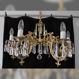 6 Arms Cast brass chandelier with cut crystal hooves