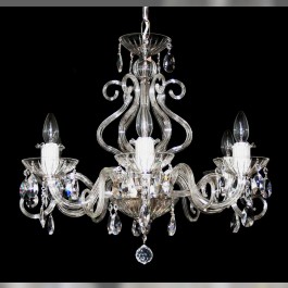 6 Arms Silver crystal chandelier with glass horns & cut crystal almonds