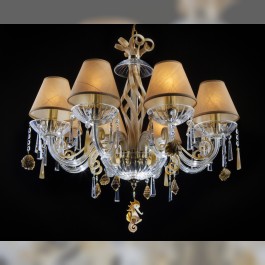 Creamy crystal chandelier with lamp shades and shells