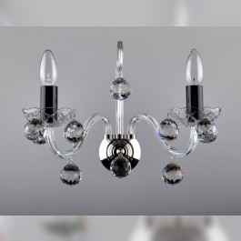 Modern black crystal wall sconce with 2 glass arms