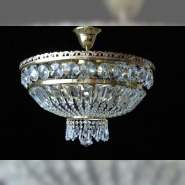 6 Bulbs brass basket crystal chandelier with cut drops & trapezoids