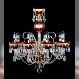 A medium-sized ruby-red crystal chandelier