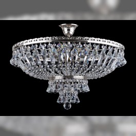 6 Bulbs silver basket crystal chandelier with diamond-shaped pendants