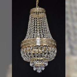 Small Basket crystal chandelier - Cast brass with Antique ornament