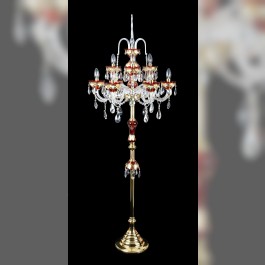 High floor lamp of ruby glass decorated with hand paintings