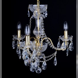 3 Arms gold brass crystal chandelier with cut crystal almonds