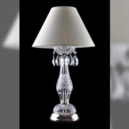 1 bulb silver crystal  table lamp with cut almonds and the white lapshade