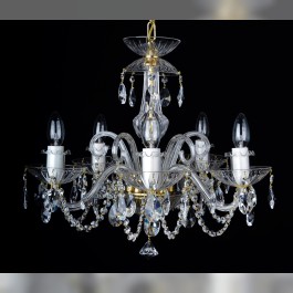The 5 bulbs crystal chandelier decorated with cut crystal almonds and glass horns