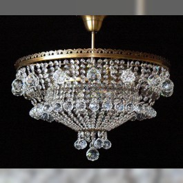 ) 9 Bulbs basket crystal chandelier with cut crystal balls  - ANTIK brass