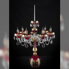 Tall red crystal table lamp with seven arms
