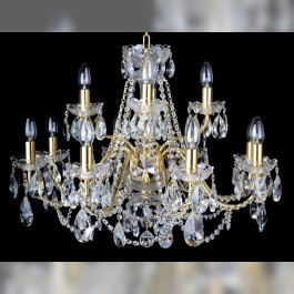 12 Arms gold brass crystal chandelier with cut crystal almonds