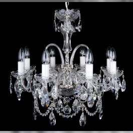 8 Arms Silver crystal chandelier with cut crystal almonds and glass horns