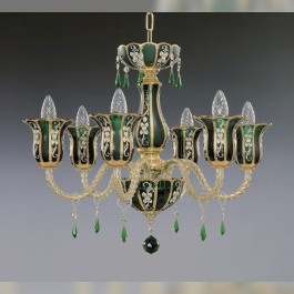 Green crystal chandelier of panelled art glass