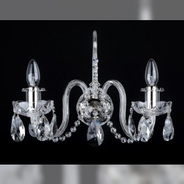 2 Arms Silver hand cut wall light with crystal almonds