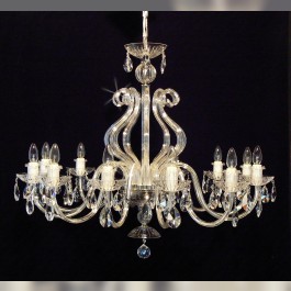 12 Arms Silver crystal chandelier with glass horns & cut crystal almonds