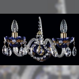 Dark blue crystal wall sconce with two bulbs