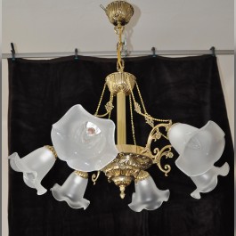 6 bulbs rustic cast brass chandelier with glass flowers