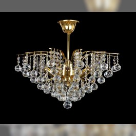 Golden crystal chandelier in the shape of a royal crown