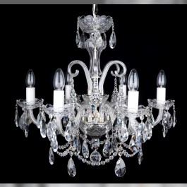 6 Arms Silver crystal chandelier with cut crystal almonds and glass horns