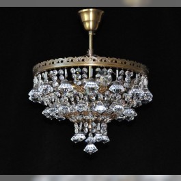 3 Bulbs basket crystal chandelier with diamond shaped pendants - ANTIK brass